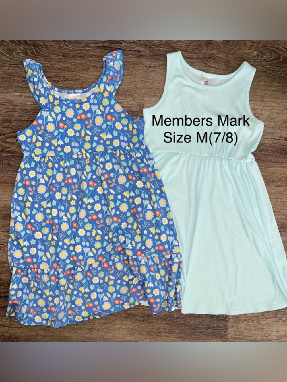 Girls Floral Blue Sundress & Mint Tank Dress
